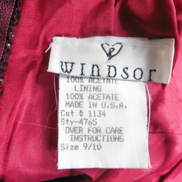 WINDSOR VTG 90's Y2K Burgundy Goth Lace Up Tulle Prom Dress Gown 9/10 USA - Picture 4 of 10